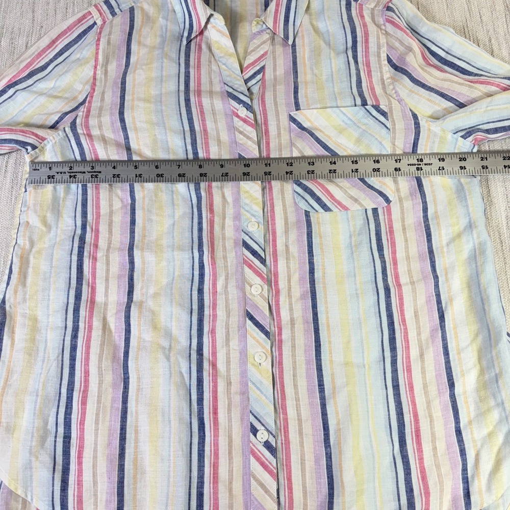 Chicos No Iron Linen Striped Button Down Shirt Womens 2 L 12/14 Mul 3/4 Sleeve - Picture 6 of 9